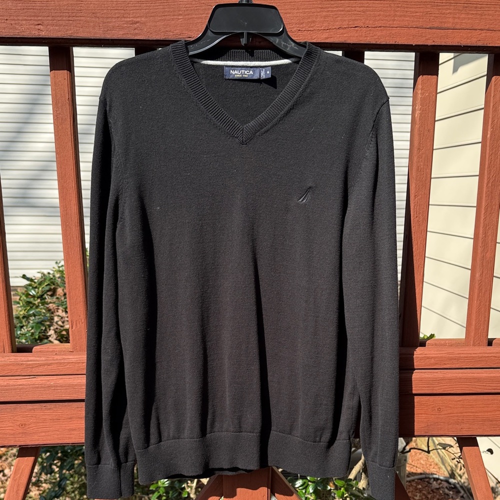 Nautica Black V-Neck Sweater, M